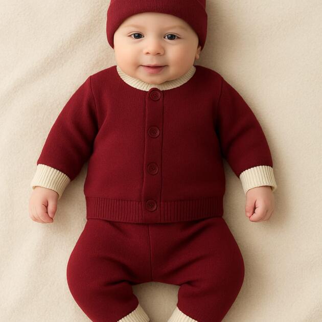 Organic Cotton Winter Baby Set – Maroon | Cozy 5-Piece Outfit